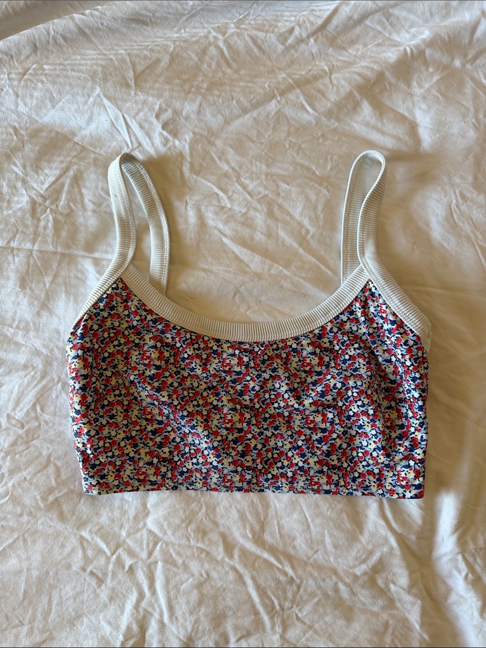 Aerie Floral Crop Tank Top with Contrast Trim